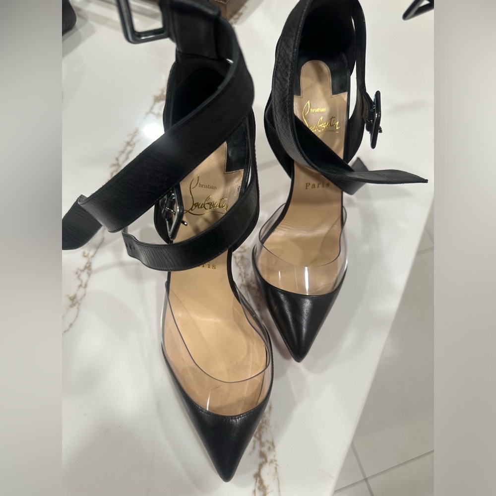 Christian Louboutin Black Leather and PVC Multimiss Pumps
Size 38.5